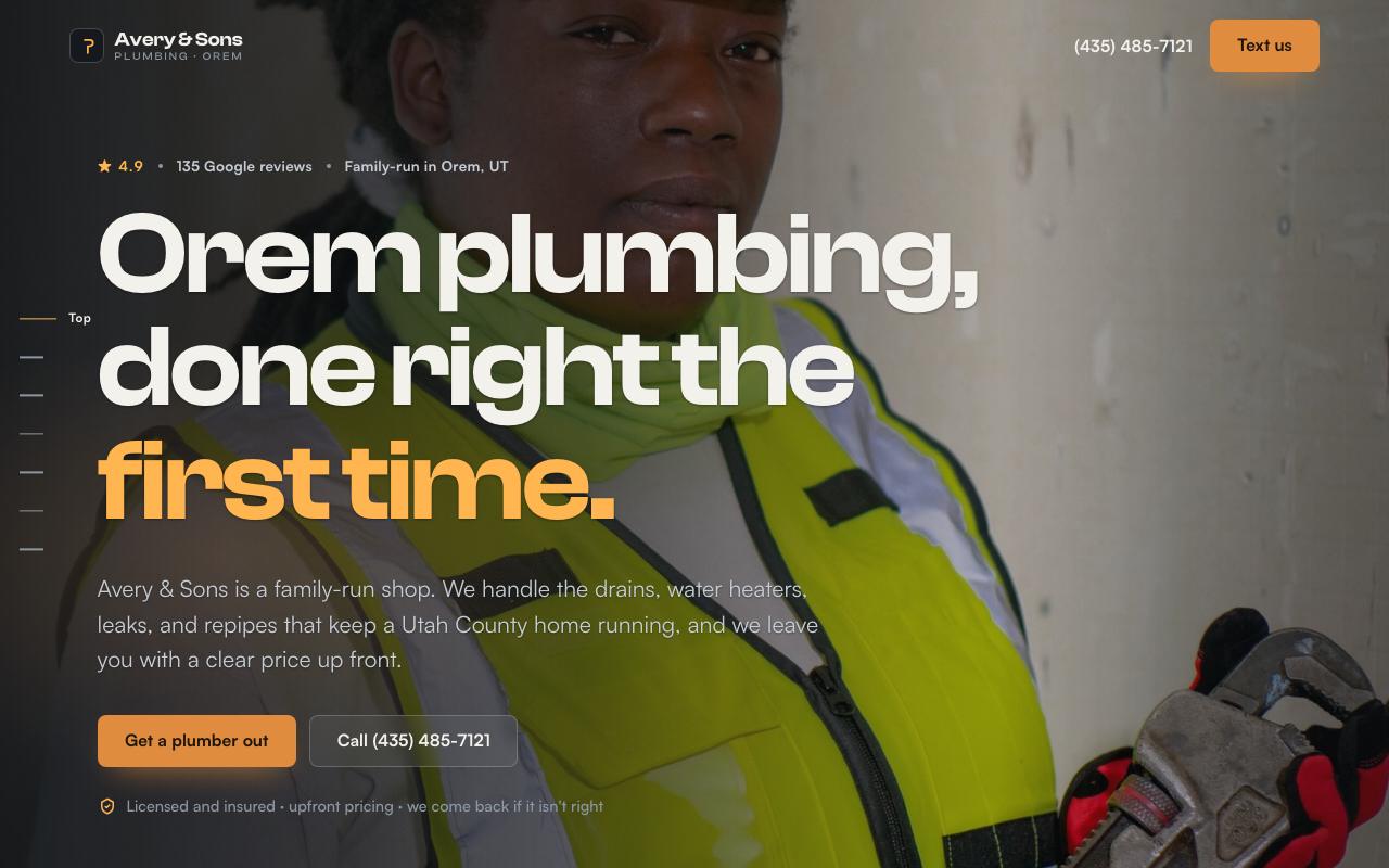 Avery & Sons Plumbing website design