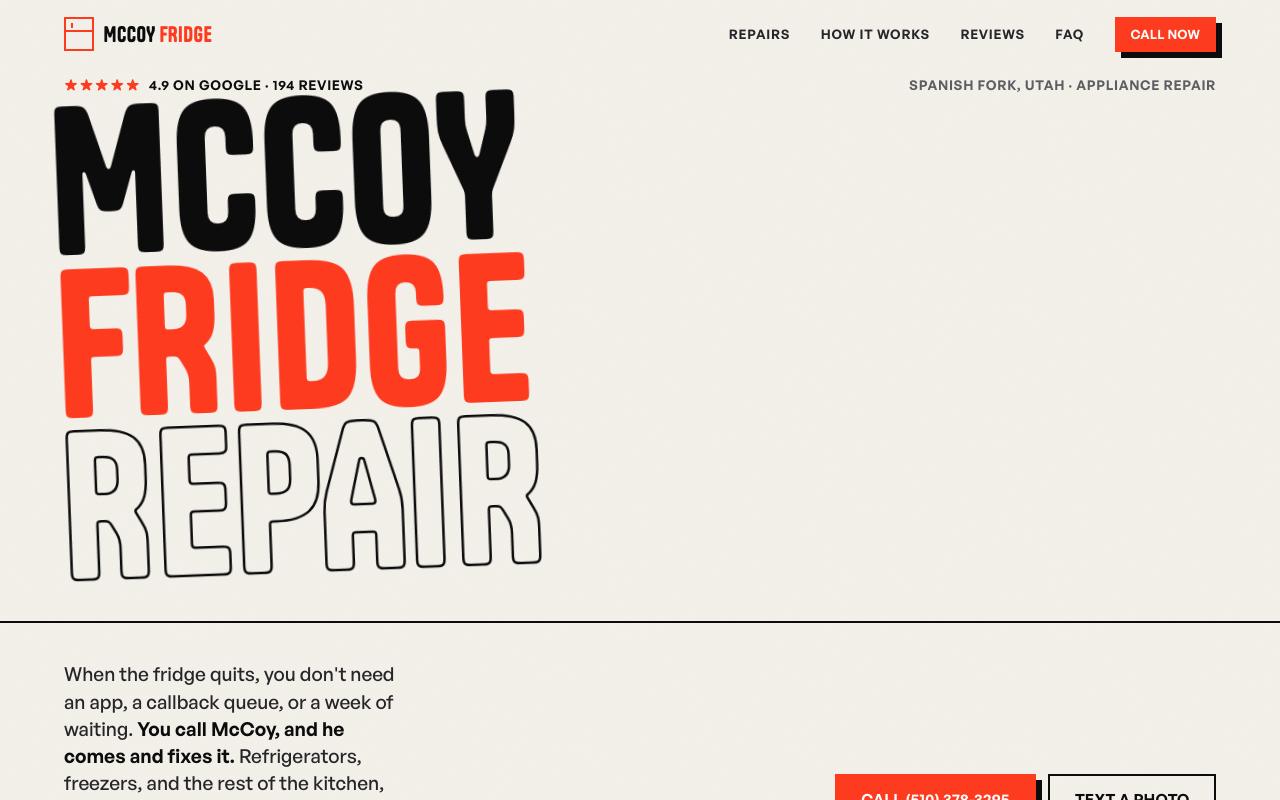 McCoy Fridge Repair website design