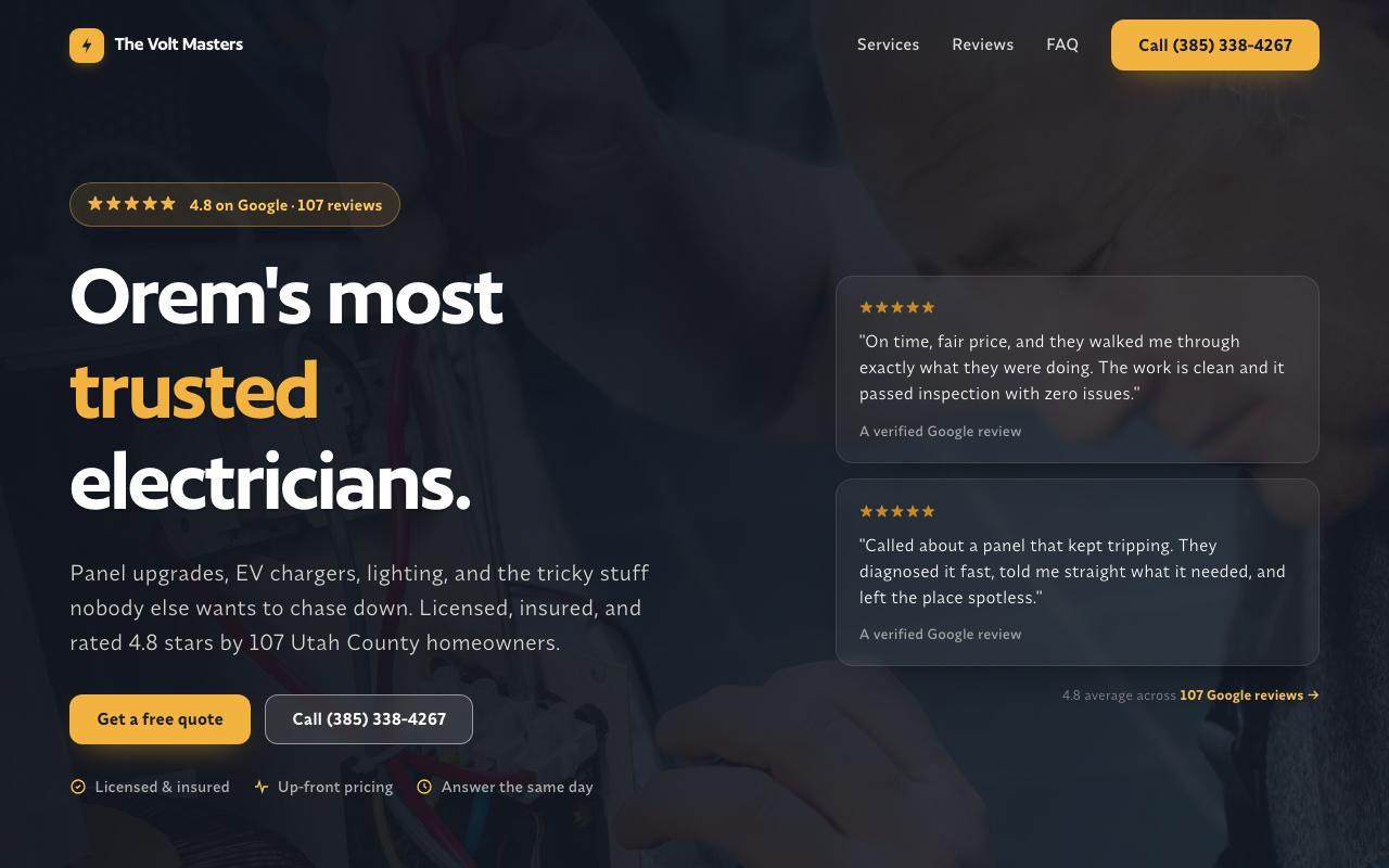 The Volt Masters website design